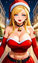 1girls ai_generated b._jenet babe bare_shoulders beautiful billiemi02 blonde_hair blue_eyes bridal_gauntlets buildings busty_female christmas christmas_tree city curvy eyelashes eyeshadow fatal_fury fatal_fury:_city_of_the_wolves female_only fighting_game garou:_mark_of_the_wolves king_of_fighters large_breasts lipstick looking_at_viewer makeup mesmerizing navel night outdoors pirate santa_costume santa_hat seductive_look sexy shoulderless_dress skirt smiling snk snowing solo stable_diffusion the_king_of_fighters_xv video_game_character video_game_franchise video_games voluptuous_female