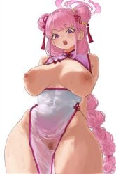 ai_assisted blue_archive breasts chinese_clothes dress eimi_(blue_archive) large_breasts naked pink_clothing plushyplant