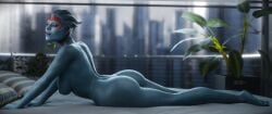 1girls 3d akkonsfw alien alien_girl asari ass bed bedroom bioware blue_body blue_skin electronic_arts fanart female female_only indoors mass_effect medium_breasts nude nude_female on_bed samara sci-fi science_fiction side_view solo_female window