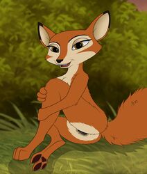 anthro ass breasts canid canine female fluffy fluffy_tail fox hi_res invalid_tag looking_at_viewer mammal paws pose pussy rear_view skateryena solo spark_a_space_tail_(film) vix_(spark) vixen