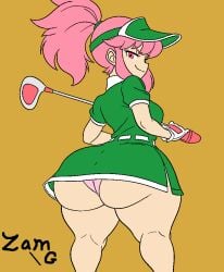 1girls big_ass bottom_heavy curvy_figure cute female female_only golf_club golf_outfit huge_ass jakuzure_nonon kill_la_kill petite pink_eyes pink_hair ponytail presenting_ass shortstack skirt small_breasts smaller_female smug solo thick_ass thick_thighs zamboni_ronni31