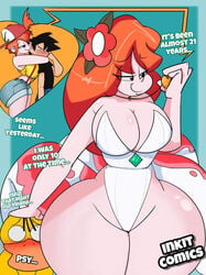 1boy aged_up alternate_hairstyle alternate_outfit big_ass big_breasts black_hair chubby dialogue female goldeen_(cosplay) human human_only inkit89 kasumi_(pokemon) long_hair nintendo orange_hair pokemon pokemon_(cosplay) pokemon_rgby psyduck red_hair satoshi_(pokemon) short_hair text