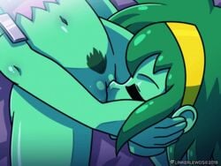 animated autocunnilingus closed_eyes cunnilingus green_hair green_skin headband linkerlewds masturbation navel oral pubic_hair rottytops shantae smooth_skin thighs zombie