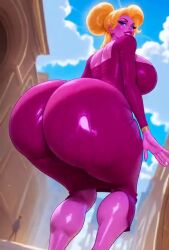 ai_generated aphrodite_(hercules) back_view backboob bare_thighs big_ass big_butt blonde_hair blue_eyes bouncing_ass dancing disney fat_ass gigantic_ass gigantic_breasts goddess hair_bun hercules_(disney) huge_breasts huge_thighs long_hair looking_back low-angle_view massive_ass massive_breasts oiled_body oiled_skin pink_body pink_skin realgreenheart smiling solo_female squatting sweat sweatdrop tagme thick_body thick_female thick_thighs thighs video voluptuous voluptuous_female