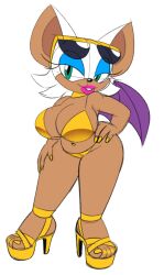 2d_(artwork) anthro bat bedroom_eyes big_breasts bikini cleavage dark-skinned_female dark_skin female glasses high_heels looking_at_viewer navel omegasunburst rouge_the_bat sega shortstack sketch sonic_(series) sonic_the_hedgehog_(series) wide_hips wings