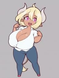 4_breasts animated animation areola_bulge banana_hair beige_hair big_breasts blonde_hair blue_jeans bovid_humanoid bulging_breasts busty button_down_shirt buttoned_shirt cleavage cow_girl cow_horns cow_tail cream_hair cute dancing ditzy dmxwoops enthusiastic enthusiastic_female female female_only front_heavy_breasts front_view full_body fully_clothed gif grey_background happy happy_female heavy_breasts hooves horns huge_breasts jeans large_breasts light-skinned_female light_skin loop looping_animation margarine_(deumosden) massive_breasts mature mature_female multi_breast nipple_bulge no_feet open_mouth_smile pink_eyes shiny_breasts small_but_busty smiling smiling_at_viewer solo swaying_breasts swinging_breasts swinging_hips tail tail_tuft tan-skinned_female tareme voluptuous voluptuous_female white_horns white_shirt