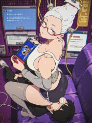 1boy 1boy1girl 1girls absurd_res absurd_resolution absurdres age_difference ass ayase_seiko beehive_hairdo big_breasts black_shorts breasts busty console couch curvaceous curvy curvy_female curvy_figure dandadan detailed_background face_in_ass facesitting female gilf glasses half-closed_eyes half_rim_glasses hi_res high_resolution highres large_breasts light-skinned_female light-skinned_male light_skin male male/female mature mature_female milf narrowed_eyes nintendo nintendo_switch playing_games playing_videogame red_eyes sega shorts sonic_(series) sonic_3 sonic_the_hedgehog_(series) sonic_the_hedgehog_3 straight tagme takakura_ken_(okarun) tank_top thick_thighs thighhigh_socks thighhighs thighs tied_hair video_games voluptuous voluptuous_female white_hair white_shirt white_tank_top xenotrip