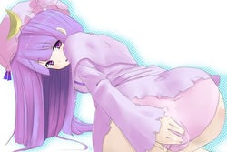 clothing female female_only hat human long_hair muranisaki panties patchouli_knowledge pink_panties purple_hair ribbon solo touhou underwear