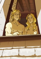 1boy 1girls a_song_of_ice_and_fire areolae blonde_hair breasts brother_and_sister cersei_lannister game_of_thrones jaime_lannister nipples siblings tagme