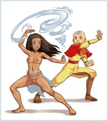 1boy 1girls aang abs air_nomad airbender_tattoo avatar_legends avatar_the_last_airbender barefoot calf_muscles clothing dark-skinned_female dark_skin female flat_chest human interracial katara loose_hair male naked nickelodeon nipples pussy straight_hair the_avatar tooner water water_tribe waterbending