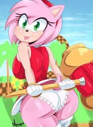 1girls amy_rose anthro ass ass_focus big_ass big_breasts big_butt bimbo bmayneart bubble_ass bubble_butt busty butt_focus clothed dat_ass dress eulipotyphlan female female_only furry gloves green_eyes green_hill_zone hair hammer hedgehog huge_ass huge_breasts mammal panties piko-piko_hammer piko_piko_hammer pink_fur pink_hair sega solo sonic_(series) tail thick_ass tongue tongue_out underwear video_games white_panties