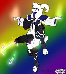 abs asriel_dreemurr asriel_dreemurr_(god_form) balls big_balls bodily_fluids boots boss_monster bovid caprine clothing colored_cum cum footwear genital_fluids goat hi_res horn huge_balls hyper hyper_balls hyper_penis johnithanial levitating male male_only mammal penis rainbow_cum robe solo undertale unusual_cum video_games