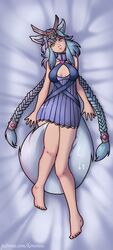 1girls blue_eyes breasts cat_ears dakimakura io_(paladins) kimirasu looking_at_viewer medium_breasts paladins solo tail