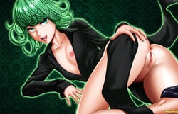 1girls anus areolae ass breasts butt clothing curly_hair cute exposed_anus exposed_pussy eyelashes female female_only fringe green_eyes green_hair hair highres labia naughty_face nipples no_panties on_side one-punch_man open_mouth pale_skin presenting presenting_anus presenting_ass presenting_hindquarters presenting_pussy pussy seductive_eyes seductive_look seductive_smile short_hair skinny small_ass solo spread_ass tatsumaki teenager tenzen