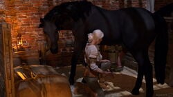 1boy 1girls 3d absurdres animal_genitalia animal_penis cd_projekt_red ciri equine equine_penis erection female female_on_feral highres horse horsecock huge_cock male niodreth penis the_witcher_(series) the_witcher_3:_wild_hunt zoophilia