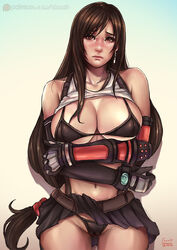 1girls big_breasts blush bra breasts cleavage female female_only final_fantasy final_fantasy_vii kachima large_breasts looking_at_viewer navel panties solo tifa_lockhart