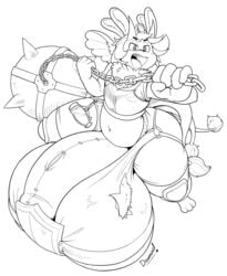 1boy armor balls big_balls bigbunbutt bulge chest_tuft clothing dawmino flail hi_res horn huge_balls hybrid hyper hyper_balls hyper_penis lagomorph leporid line_art male male_focus male_only mammal melee_weapon multi_ear multi_tail penis potion rabbit shield slightly_chubby solo solo_focus torn_clothing tuft weapon wide_hips