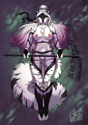 abstract_background anthro axe breasts clothing felid feline female hair hi_res kitty_silence looking_at_viewer mammal melee_weapon nipples pussy solo thigh_gap translucent translucent_clothing weapon wide_hips