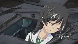 black_hair closed_eyes cum_on_face eyes_closed facial girls_und_panzer isuzu_hana long_hair school_uniform sleep_molestation sleeping tank