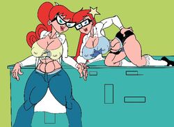 2girls aged_up all_fours alternate_version_available belt big_breasts blue_eyes breasts busty caglioro3666 cartoon_network cleavage coat curvy duo erect_nipple erect_nipples female female_only front_view glasses green_eyes hair_ornament holding_hand hourglass_figure human jeans johnny_test_(series) light-skinned_female light_skin long_hair looking_at_viewer lying mary_test midriff multiple_females multiple_girls nipple_bulge older open_mouth pants pose posing red_hair shoes short short_shorts siblings simple_background sister sisters skirt socks spread_legs spreading standing straight_hair susan_test teenage test_twins tied_hair tube_top tubetop twins voluptuous white_socks wide_hips