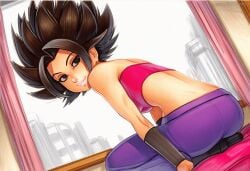 2025 ai_generated artist_name ass black_hair caulifla crazyfishbones dragon_ball female looking_at_viewer looking_back male_focus short_hair solo spiked_hair