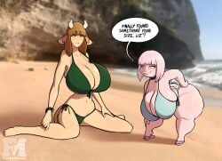 bangs big_ass big_breasts big_butt bikini blue_eyes bob_cut brown_eyes brown_hair chubby cow_girl fonkimonki hazel_eyes huge_ass huge_breasts huge_butt jill_(fonkimonki) kemonomimi large_ass large_breasts liza_(fonkimonki) pink_hair shortstack slender slender_waist thick_eyebrows thin thin_waist tight_clothes tight_clothing voluptuous
