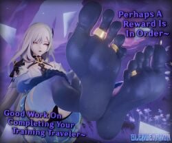 1girls 3d blender blender_(software) blenderanon_ blue_nails blue_toenails blurry_background blush elbow_gloves fair_skin feet feet_fetish feet_focus female female_focus female_only floating foot_fetish foot_focus full_color genshin_impact gloves grey_hair hair_ornament highres legs_crossed looking_at_viewer looking_down looking_down_at_viewer nail_polish on_ground outside painted_nails painted_toenails presenting presenting_feet presenting_foot purple_gloves red_eyes rings shoes_removed skirk_(genshin_impact) soles soles_female soles_focus solo solo_female solo_focus sweat sweaty_body tagme talking_to_viewer text thighhighs thighs toe_ring toe_rings very_long_hair watermark white_hair white_skin