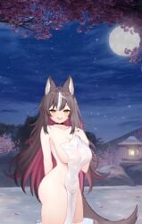 1girls ass big_ass big_breasts blush breasts brown_hair cherry_blossoms chisaka_airi colored_inner_hair fat_ass looking_at_viewer moon night night_sky onsen phase_connect screenshot tagme thick_thighs towel towel_only towel_over_breasts virtual_youtuber vtuber wet_towel wolf_ears wolf_girl wolf_tail yellow_eyes