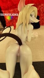 3d_(artwork) 4_fingers 9:16 absurd_res anthro anus ass bed blonde_hair burmecian digital_media_(artwork) female final_fantasy final_fantasy_ix fingers freya_crescent furniture genitals green_eyes haematolagnia hair hi_res looking_at_viewer looking_back lying lying_on_bed mammal murid murine nude on_bed rear_view rodent smile smiling_at_viewer solo square_enix tail vulva white_body
