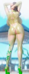 3d aikawa_aiko arms_up ass backboob big_breasts black_hair bodysuit brazilian brazilian_female breasts breasts_out bubble_butt busty capcom female female_focus female_only fishnet fishnet_bodysuit fishnets hands_behind_head high_heels hourglass_figure large_breasts laura_matsuda long_hair nail_polish rear_view ripped_clothing see-through see-through_clothing street_fighter tagme torn_clothes v v_sign wide_hips