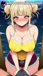 1boy 1girls 2025 ai_assisted ai_generated anime areolae_visible_through_clothing artist_name bangs blonde_hair blunt_bangs blush boku_no_hero_academia breast breasts breasts breasts bust chest cleavage clothed_female clothed_female_nude_male clothed_sex collarbone covered_nipples cowgirl_pose cowgirl_position cowgirl_position double_bun erect_penis erection eyebrows_visible_through_hair female_focus hair_bun heart hi_res high_quality high_resolution highres himiko_toga indoors looking_at_viewer my_hero_academia nail_polish night nipples_visible_through_clothing nude patreon patreon_username pov pov_crotch riding skypassion stable_diffusion straddling straight sweat watermark woman_on_top yellow_bikini yellow_eyes yellow_shirt