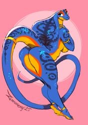 1girls 2025 anklet ass blue_eyes blue_skin breasts completely_nude female furry large_breasts light-skinned_soles multicolored_body nude scalie sideboob snake_girl snake_hood solo tail thick_thighs zaphira_(zummeng) zummeng
