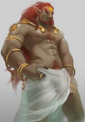 abs beard body_hair bulge chest_hair facial_hair flaccid ganondorf gerudo hair hi_res humanoid humanoid_penis humanoid_pointy_ears jewelry looking_at_viewer male male_only mammal muscular muscular_male nintendo nipples pecs penis pubes rehydrated_ganondorf simple_background solo solo_male sylvein_art tears_of_the_kingdom the_legend_of_zelda video_games vinnyboi vinnyboinsfw