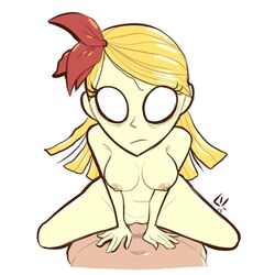 1boy 1boy1girl 1girls blank_eyes blonde_hair breasts cowgirl_position don't_starve don't_starve_together dont_starve dont_starve_together faceless_male female female_focus female_penetrated flower flower_in_hair klei_entertainment long_hair looking_at_viewer male/female male_penetrating male_penetrating_female naked naked_female nipples nude nude_female penetration penis pussy simple_background steecks wendy_(don't_starve) white_background white_eyes yellow_hair