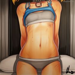 2025 ai_generated artist_name bra bubbles_(ppg) crazyfishbones female head_out_of_frame navel original panties solo sports_bra underwear underwear_only