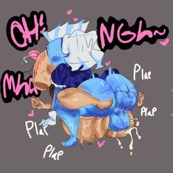 1boy 1futa 1girls beige_skin blue_body blush cum_in_pussy cumming_while_penetrating curvy_figure dandy's_world dandys_world hearts_around_body hearts_around_head kirstylunchh mating_press moaning movement_lines onomatopoeia roblox roblox_game shelly_(dandy's_world) sticking_out_tongue sweatdrop sweating tan_body tisha_(dandy's_world)