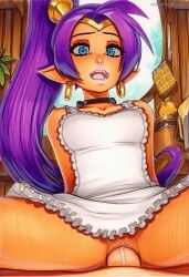1boy 2025 ai_generated apron artist_name crazyfishbones female long_hair penis pointy_ears purple_hair sex shantae shantae_(character) solo_focus straight