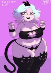 1girls big_breasts breasts cat_lingerie chubby chubby_female emberlynn_pinkle emberlynn_pinkle_(human_form) female female_focus female_only helluva_boss light-skinned_female light_skin plump thick_thighs tool01k vivienne_medrano wide_hips