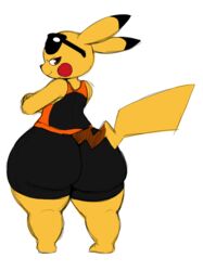 1boy 2017 anthro anthrofied ass big_ass big_booty_pikachu bottom_heavy brown_eyes chubby clothed clothing eye_contact eyewear eyewear_on_head feet furry half-closed_eyes hi_res huge_ass looking_at_viewer looking_back male male_only mammal nintendo original_character pikachu pokémon_(species) pokemon pokemon_rgby rodent shirt shorts simple_background sketch smile solo sssonic2 sunglasses sunglasses_on_head teapot_(body_type) thick_thighs video_games white_background wide_hips