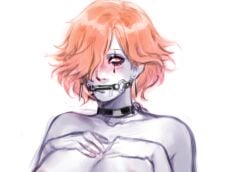 1girls bit_gag blush blush breasts choker completely_nude completely_nude_female female female_focus female_only fire_emblem fire_emblem:_three_houses gag gag_bondage gagged gagged_female grey-skinned_female grey_body grey_skin hands_on_breasts implied_nudity kronya_(fire_emblem) nintendo nipple_peek nipples nude nude_female one_eye_covered one_eye_obstructed red_hair short_hair solo solo_female solo_focus teardrop_facial_mark