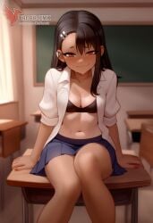 1girls 2d ai_generated areolae ass back bare_shoulders big_ass black_hair blue_eyes bra brown_eyes dark_skin dark_skinned_female day erophoenix female female_focus full_body hairclip hayase_nagatoro jewelry long_hair looking_at_viewer one-piece_tan panties patreon_username please_don't_bully_me,_nagatoro sitting skin_fang small_breasts smile solo tan tan_body tan_lines tanline thick thick_thighs uncensored underwear undressing