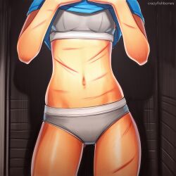2025 ai_generated artist_name bubbles_(ppg) clothes_lift crazyfishbones female head_out_of_frame navel original panties shirt shirt_lift solo underwear