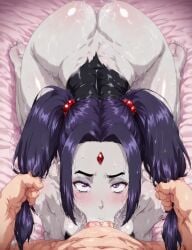 ai_generated black_hair blowjob blowjob_face dc_comics forced forced_oral raven_(dc) twintails