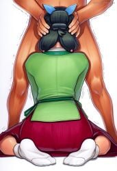 1boy 2025 ai_generated artist_name ass black_hair blush crazyfishbones female from_behind long_hair maomao_(kusuriya_no_hitorigoto) sitting straight white_legwear