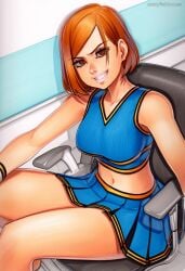 2025 ai_generated artist_name breasts crazyfishbones crop_top female kugisaki_nobara midriff navel orange_hair short_hair sitting skirt solo