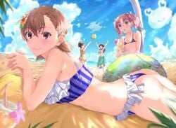 2020s 2025 4girls ass asymmetrical_bangs ball bare_shoulders beach beachball bikini black_hair blue_sky breasts brown_eyes brown_hair cloud collarbone day female flower gekota green_sarong hair_flower hair_ornament head_wreath hi_res innertube long_hair low_twintails lying micro_bikini misaka_mikoto multiple_girls ocean official_alternate_costume official_alternate_hairstyle on_stomach one-piece_swimsuit outdoors purple_bikini ribs sarong saten_ruiko shirai_kuroko short_hair sioo_1029 sky small_breasts swim_ring swimsuit teenage_ass teenage_girl teenage_girls teenage_tits teenager teenagers to_aru_kagaku_no_railgun to_aru_majutsu_no_index twintails uiharu_kazari young young_female