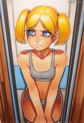 2025 ai_generated artist_name blonde_hair blue_eyes breasts bubbles_(ppg) collarbone crazyfishbones female looking_at_viewer navel original solo twintails