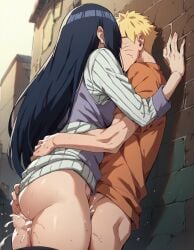 1boy 1girls against_wall ai_generated alley ass ass_grab clothed clothed_sex cum cum_in_pussy cum_inside dominant_female femdom functionally_nude hug hyuuga_hinata implied_sex kissing naruto naruto_(series) outdoor_sex outdoors pants_down rtxfus rtxfus34 stealth_sex sweat teenager uzumaki_naruto