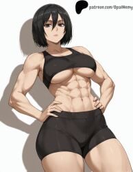 1girls abs ai_generated armpit armpit_crease attack_on_titan bangs biceps black_eyes black_hair black_tank_top breasts collarbone crop_top female fingernails from_below gym_shirt gym_shorts gym_uniform hair_between_eyes hands_on_own_hips hi_res high_quality high_resolution highres huge_breasts large_breasts legs lips looking_at_viewer midriff mikasa_ackerman muscular muscular_female navel nose opal_nemy patreon patreon_logo patreon_url patreon_username plain_background self_upload shadow shingeki_no_kyojin shiny shiny_clothes shiny_hair shiny_skin short_hair simple_background tank_top thick_thighs thighs underboob watermark white_background