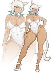 1girls absurd_res absurdres animal_ears background bare_legs bare_shoulders bare_thighs big_breasts boobs bowtie breasts bunnysuit celebelian cleavage clothed curvaceous curvaceous_body curvaceous_female curvaceous_figure curvy curvy_female curvy_figure dark-skinned_female female female_only final_fantasy final_fantasy_xiv hand_on_hip hand_on_leg hi_res high_heels highres hourglass_figure hourglass_figured_female mouth_open open_mouth pose seductive seductive_look simple_background tagme tail thick_thighs thighs venus_body watermark white_background white_hair wide_hips y'shtola zoom_layer